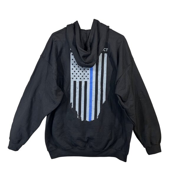 Thin Blue Line Hoodie Men's Size XL Full Zip Black Graphic Print USA Flag EUC - Picture 4 of 10